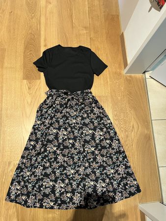 Damen Kleid schwarz geblümt XS S 34 36 NEU