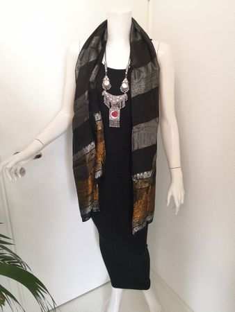 🤩BOHOCHIC 100% SEIDEN-SCHAL SCHWARZ-SILBER-KUPFERMUSTER NEU