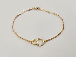 Fusskette/Fusskettchen Gold Doppelring Symbol mit Strass