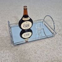 Chrom Design Tablett Service Tableau mit Spiegelglas