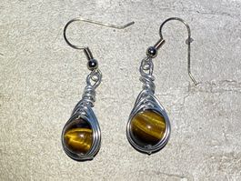 natürliches Tigerauge Ohrringe - handmade wire wrap