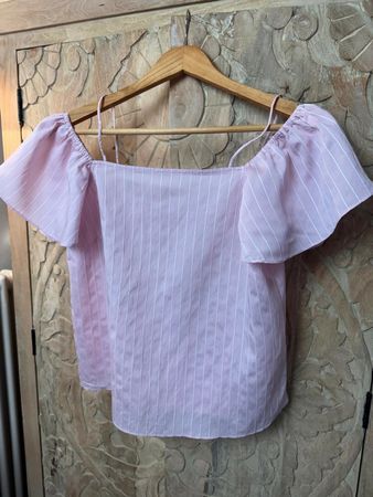 Sommerbluse Rosa Top Bluse gestreift schick süss Volants - S