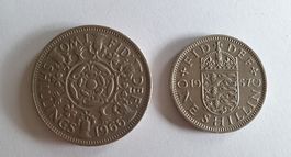 1 Britischer Shilling 1957 / 2 Britischer Shillings 1966