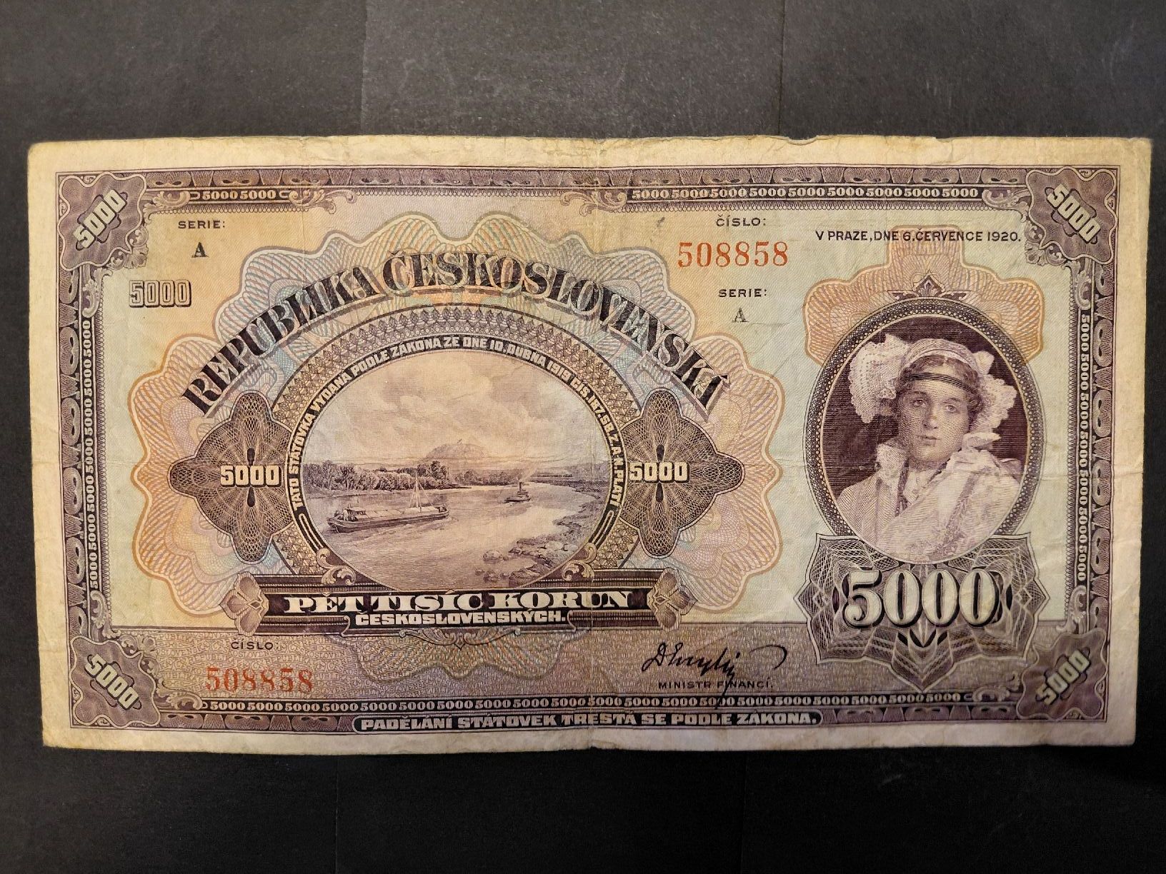 Banconote: Czechoslovakia 5.000 Korun 1920 no Specimen – Usato da Bern venduto da scottie3014 1