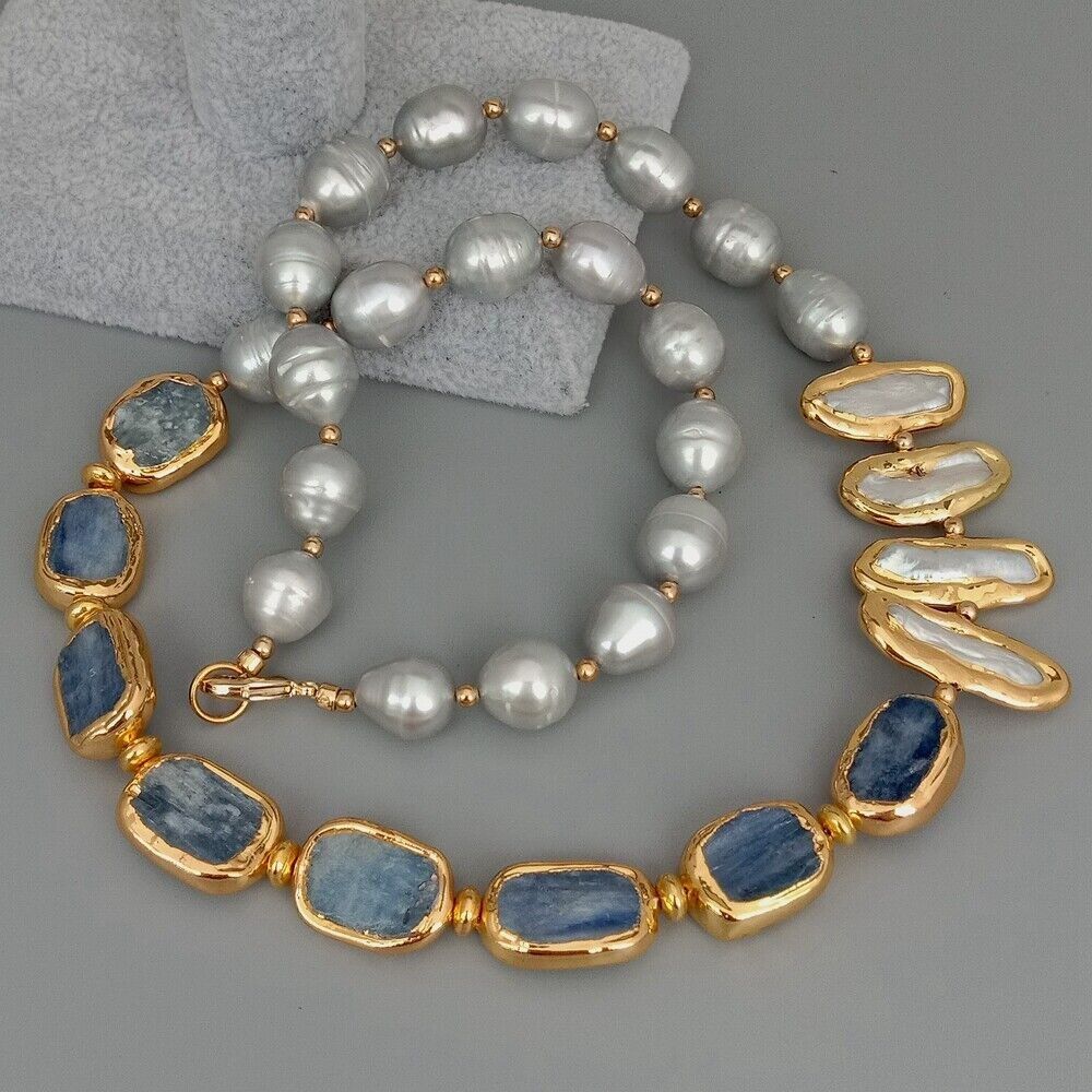 Catenine: Kyanit Grau Perlen Kette Collier Perle Perlenkette Echt 15mm – Nuovo (secondo la descrizione) da Prilly venduto da ilyria73