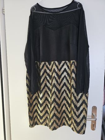 Kleid mit Golddruck u. durchsichtigen Decoltee, Ärmel Gr. 4X