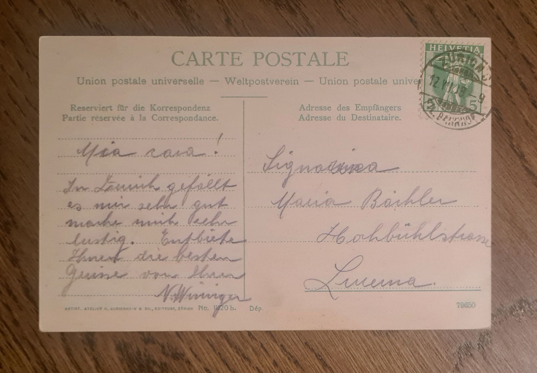 Cartoline postali: Zürich Fraumünster 1918 – Usato da Ebikon venduto da Donar50 1