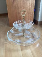 Etagere Glas mit Tulpen Motiv zwei Etagen guter Zustand