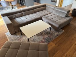 Graues Sofa / Wohnlandschaft / Ecksofa mit Hocker 313x223cm
