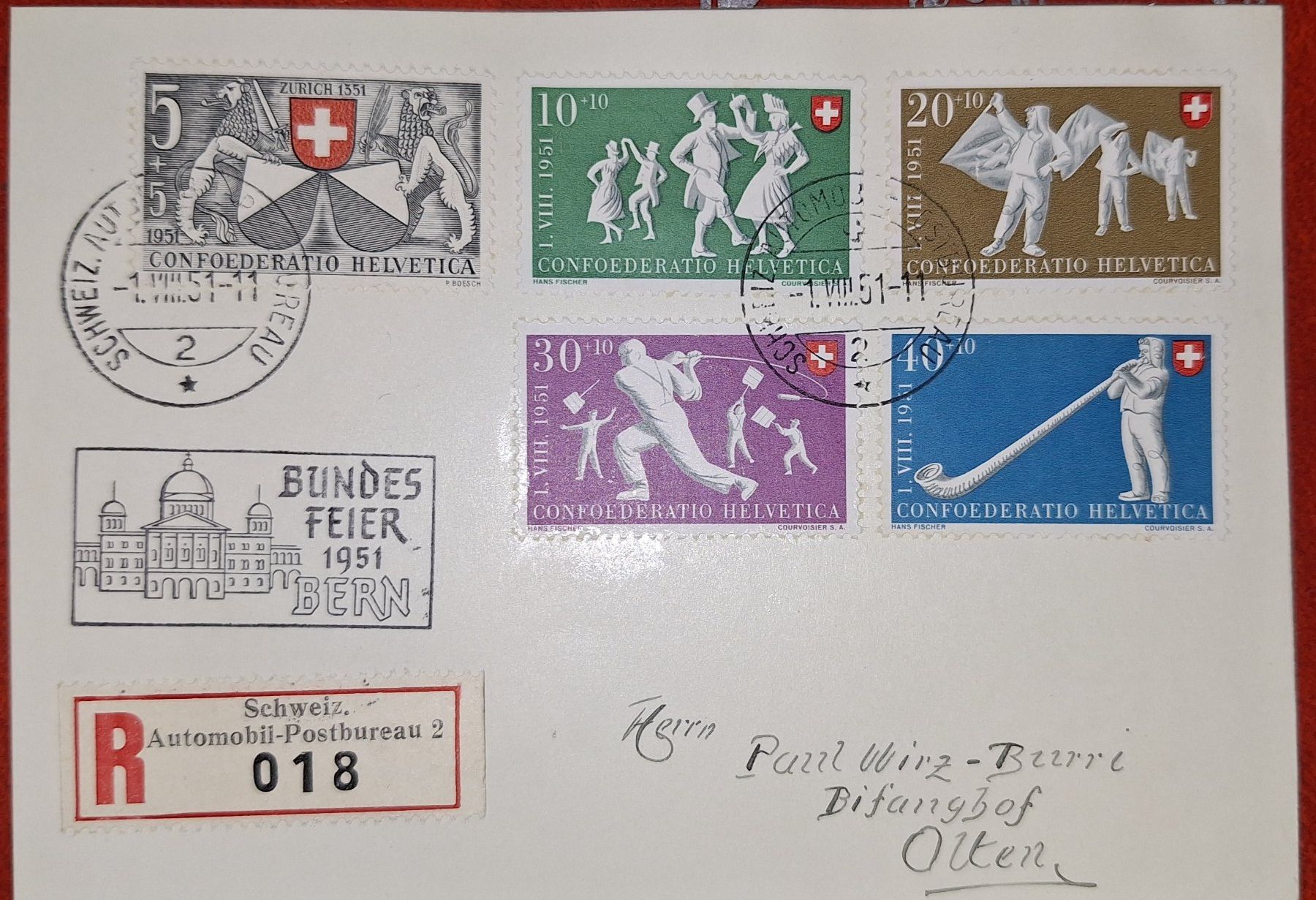 Alle Briefmarken: Pro Patria 1951 Satzbrief – Gebraucht aus Balgach von SIMEON27