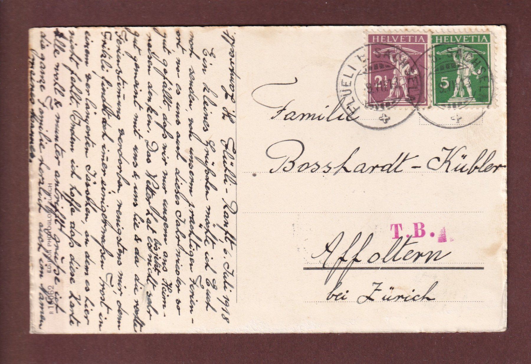 Ansichtskarten: FLÜELI-RANFT gegen Widderfeld - 1918 – Gebraucht aus Pully von nicecards-shop 1