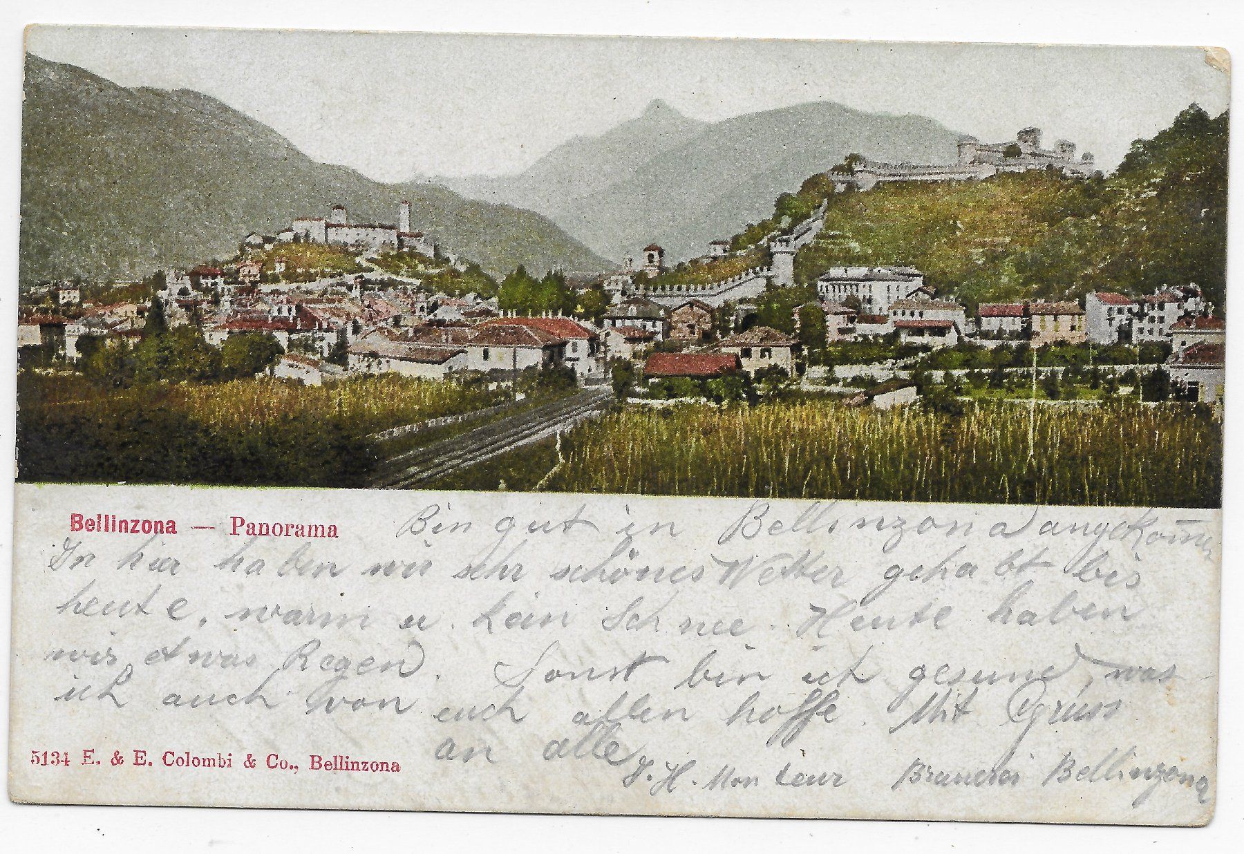 Cartoline postali: Panorama Bellinzona um 1905 – Usato da Hefenhofen venduto da Richsalz