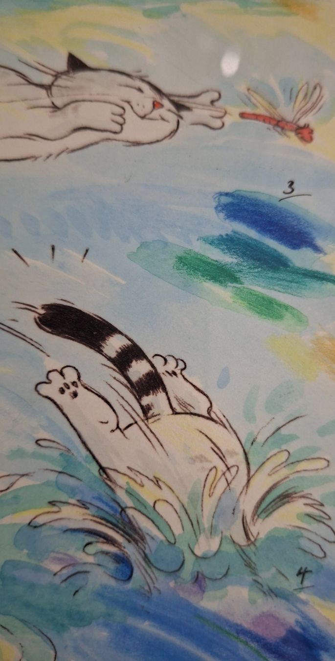 Gemälde: Hartmann Sven, Kater Jacob, Karikatur, Teich, Libellen – Gebraucht aus Herisau von Saentis1 5