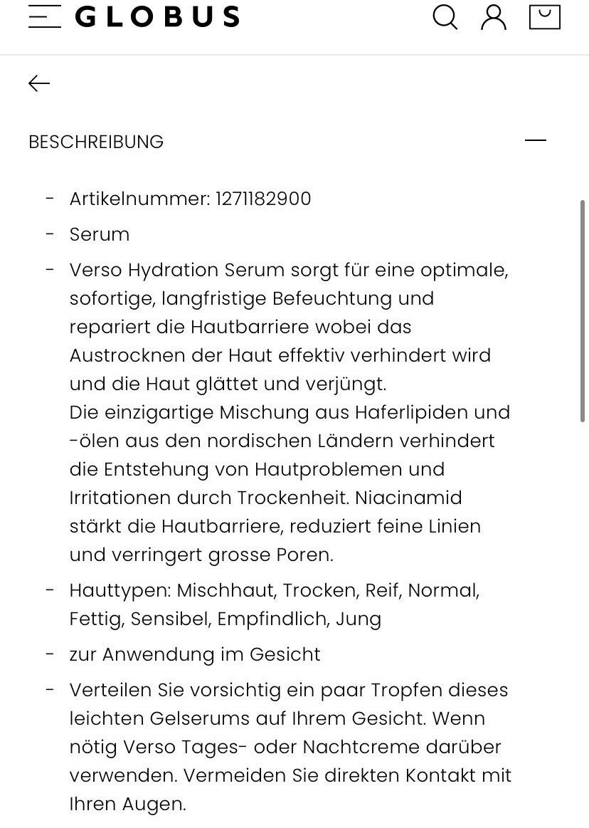 Cura del viso: VERSO HYDRATION SERUM 30ML Ladenpreis CHF99.00 Neu – Nuovo e nell'imballaggio originale da Zürich venduto da deruja 6