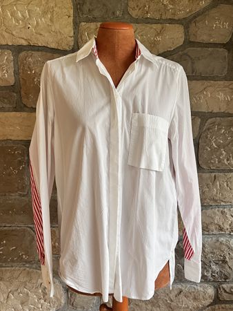 Van Laak Hemdbluse mit rot-weissen Akzenten Gr.38