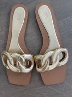 Zara flache Sommer Ledersandale Gold Gr. 38 Versand + 9.-