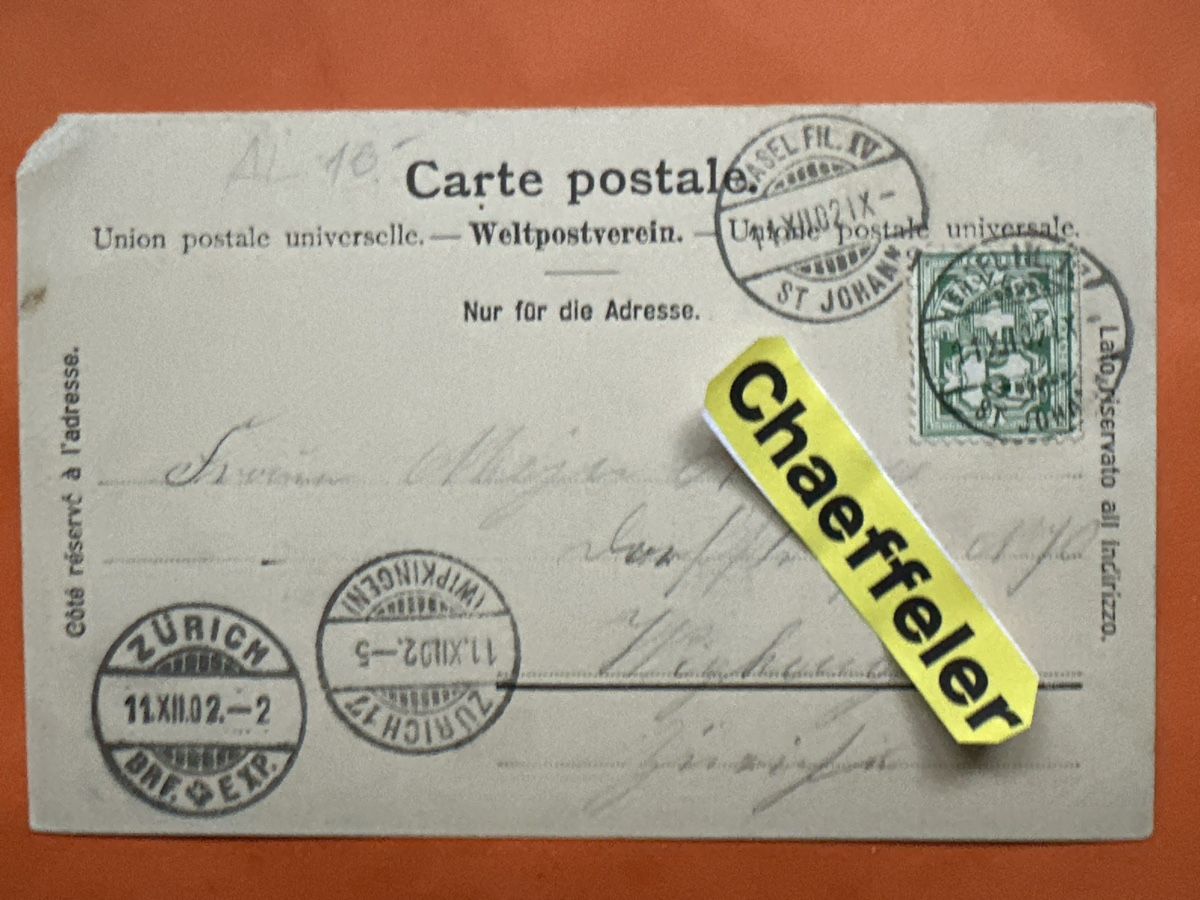 Ansichtskarten: Antike Ansichtskarte 1902 Basel Pauluskirche, gestempelt! – Defekt aus Zürich von Chaeffeler 2