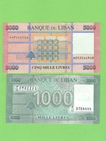 Libanon Banknoten, 5000 & 1000 Livre, Top Zustand, Rar!