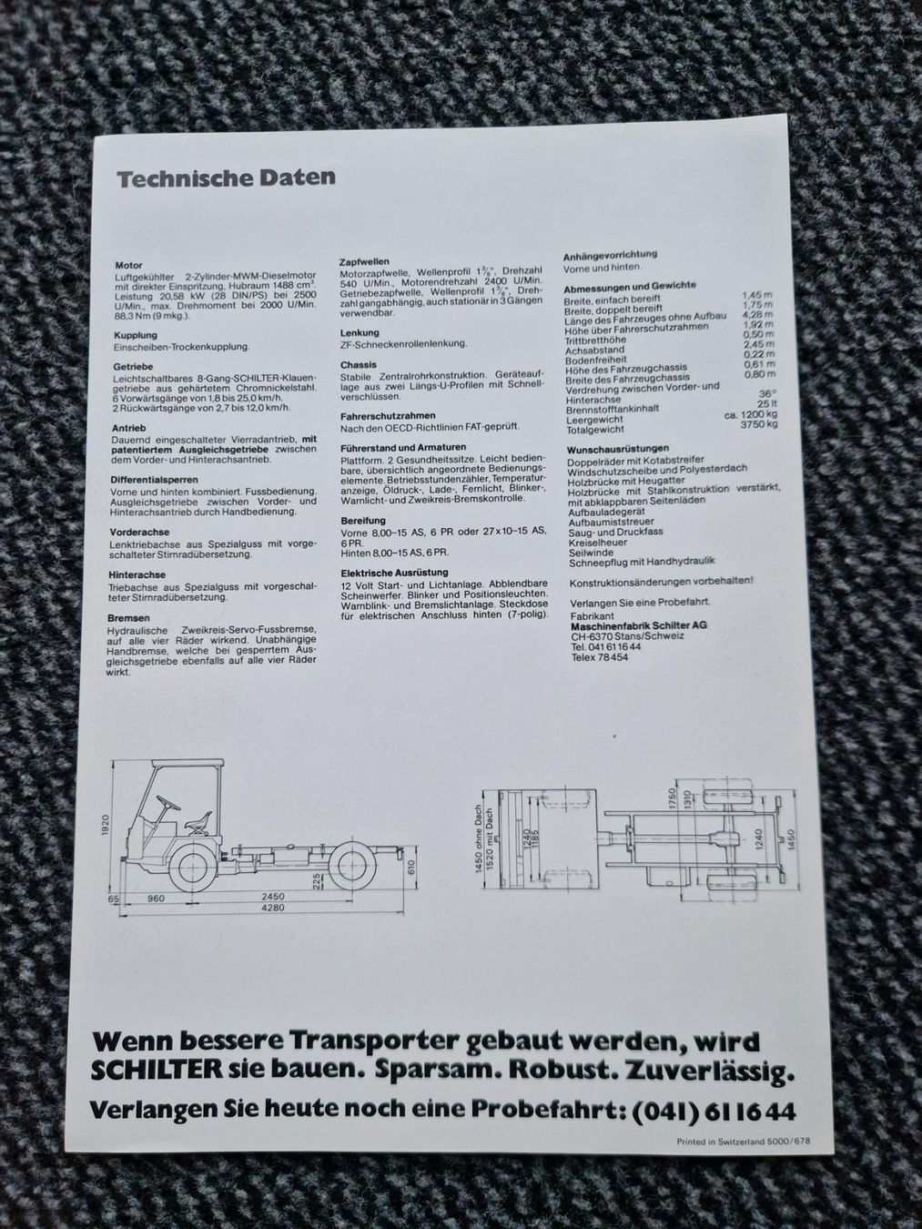 Schilter Traktoren: Original Prospekt Schilter 1300 Transporter – Gebraucht aus Dürnten von Bachtel84 1