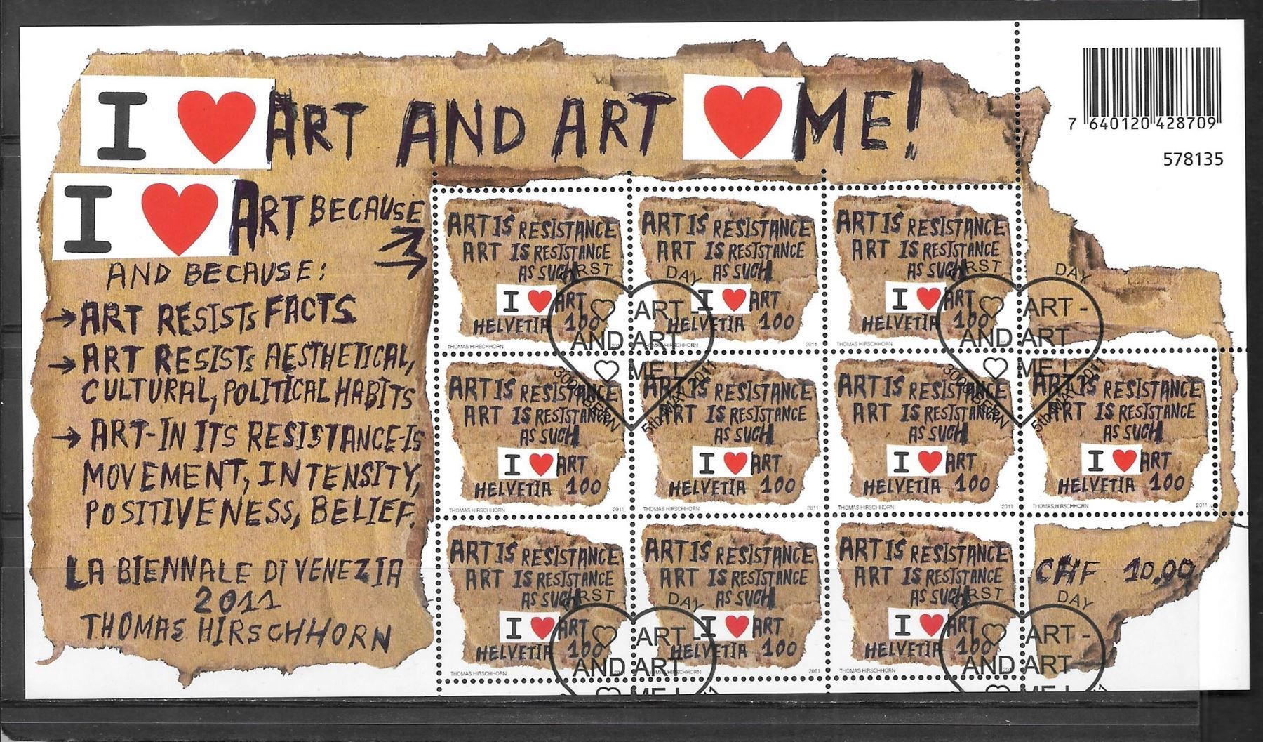 Alle Briefmarken: Kleinbogen 1396 Biennale Venedig ET Bern 5.5.2011 – Neu (gemäss Beschreibung) aus Olten von clotaldi
