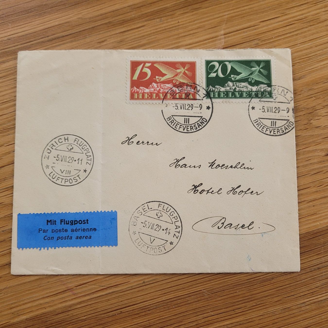 Tutti i francobolli: Luftpost Bern - Zürich 1929 Basel – Usato da Biel/Bienne venduto da Destockweb
