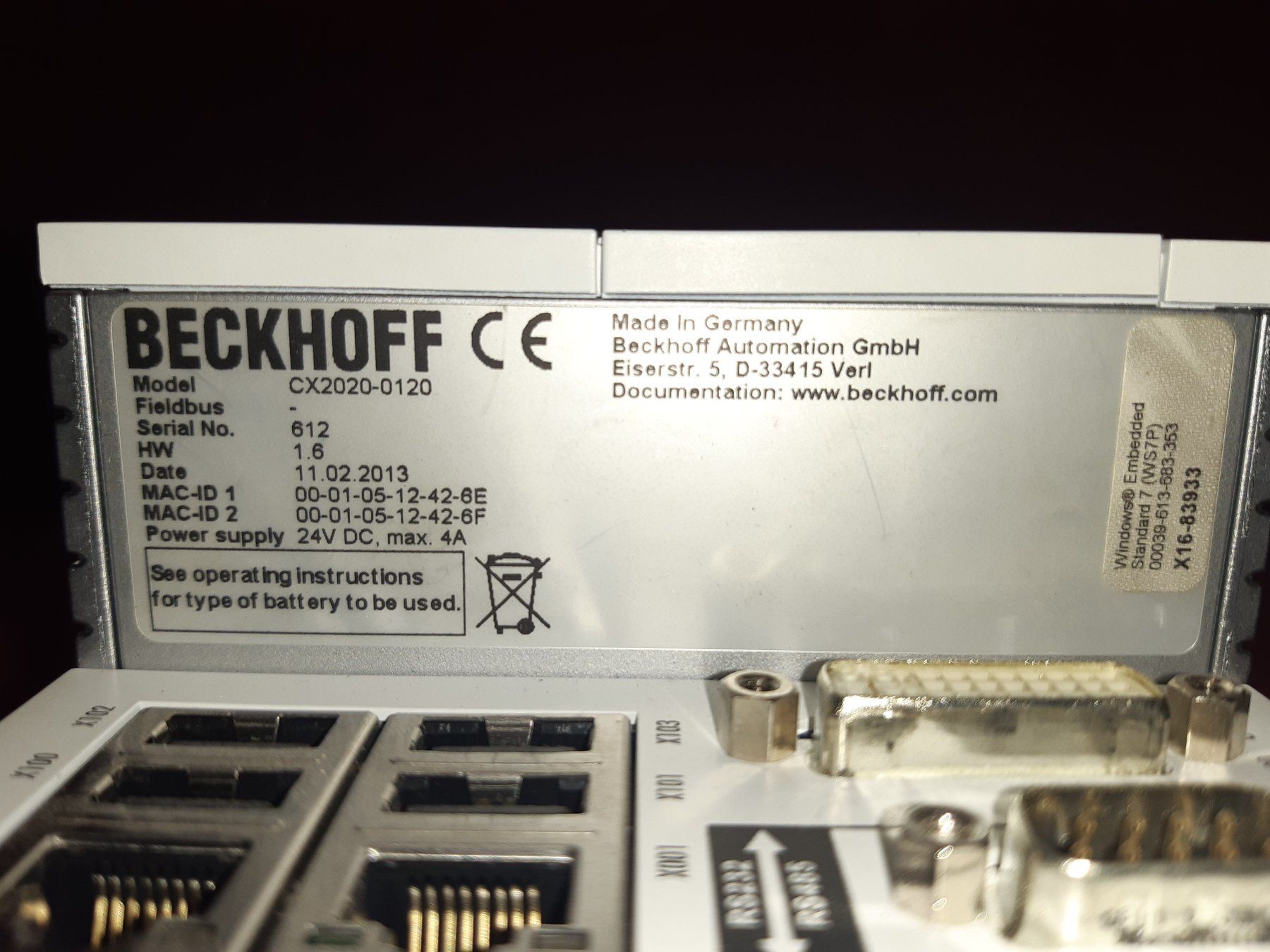 Beckhoff PC: Beckhoff IPC CX2020-0120 – Usato da Lohn-Ammannsegg venduto da Molch7 1