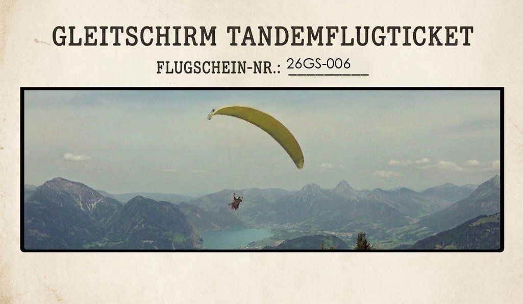 Biglietti: Gleitschirm Tandemflug 26GS-006 – Nuovo e nell'imballaggio originale da Bergdietikon venduto da g_dietrich