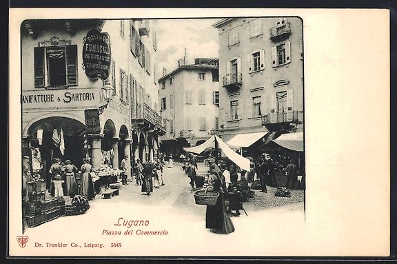 Cartes postales: AK Lugano, Piazza del Commercio – D'occasion à Berlin par bartko-reher