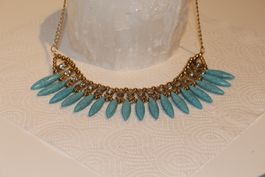 Statement Kette Gold Türkis Farbe – Boho Sommer Halskette