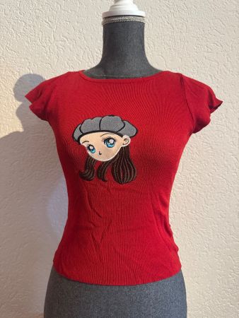 Süßes geripptes Baby Tee in Rot Kawaii Anime Style Gr 158