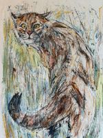 Fritz HUG Lithograf Katze gerahmt 113/250 70er Jahre