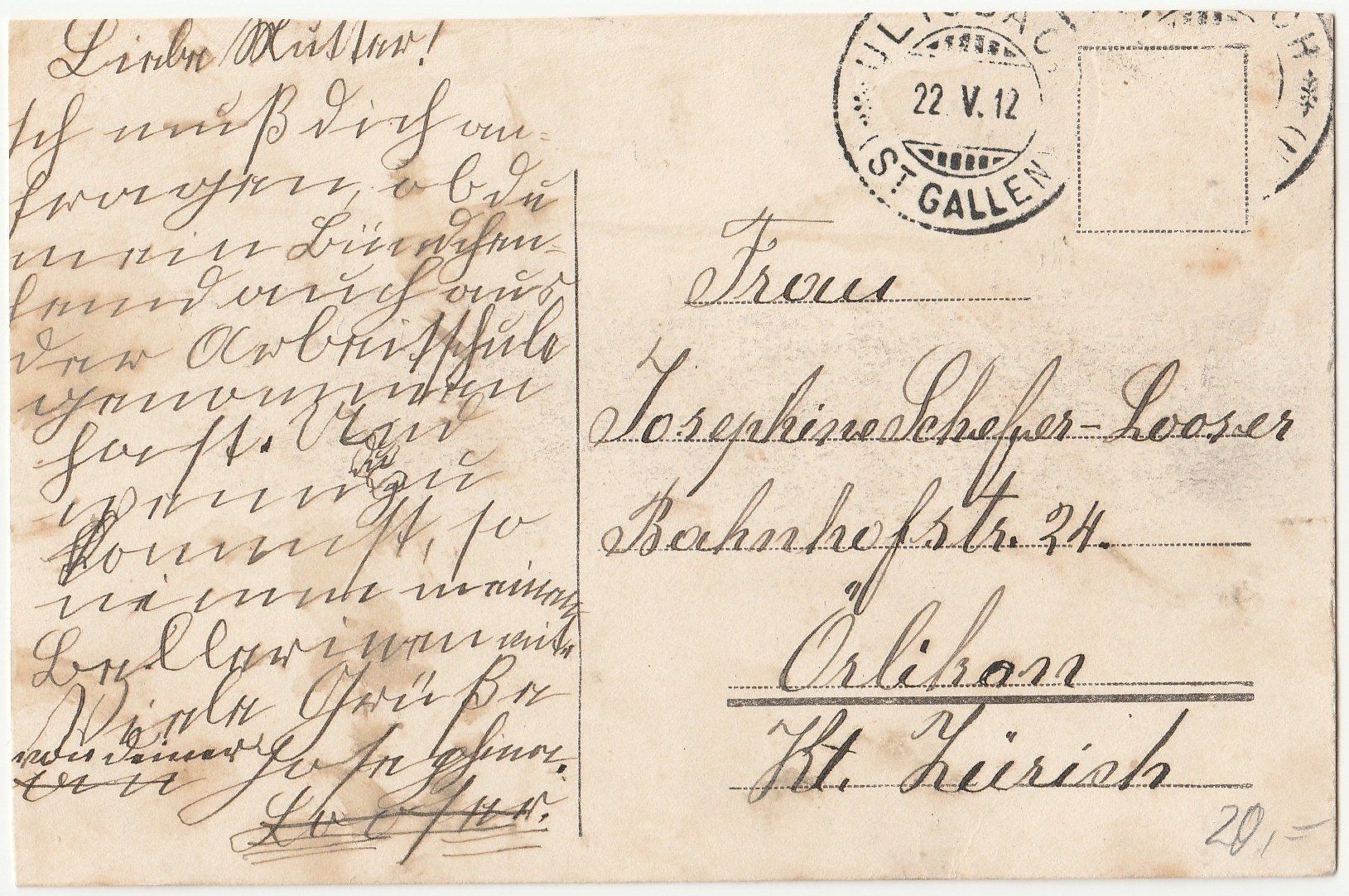 Cartoline postali: Wattwyl - (1912) – Usato da Fällanden venduto da Blausegelfliege 1