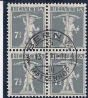138II Viererblock mit Stempel Bern 14 Mattenhof, 13.1.1921