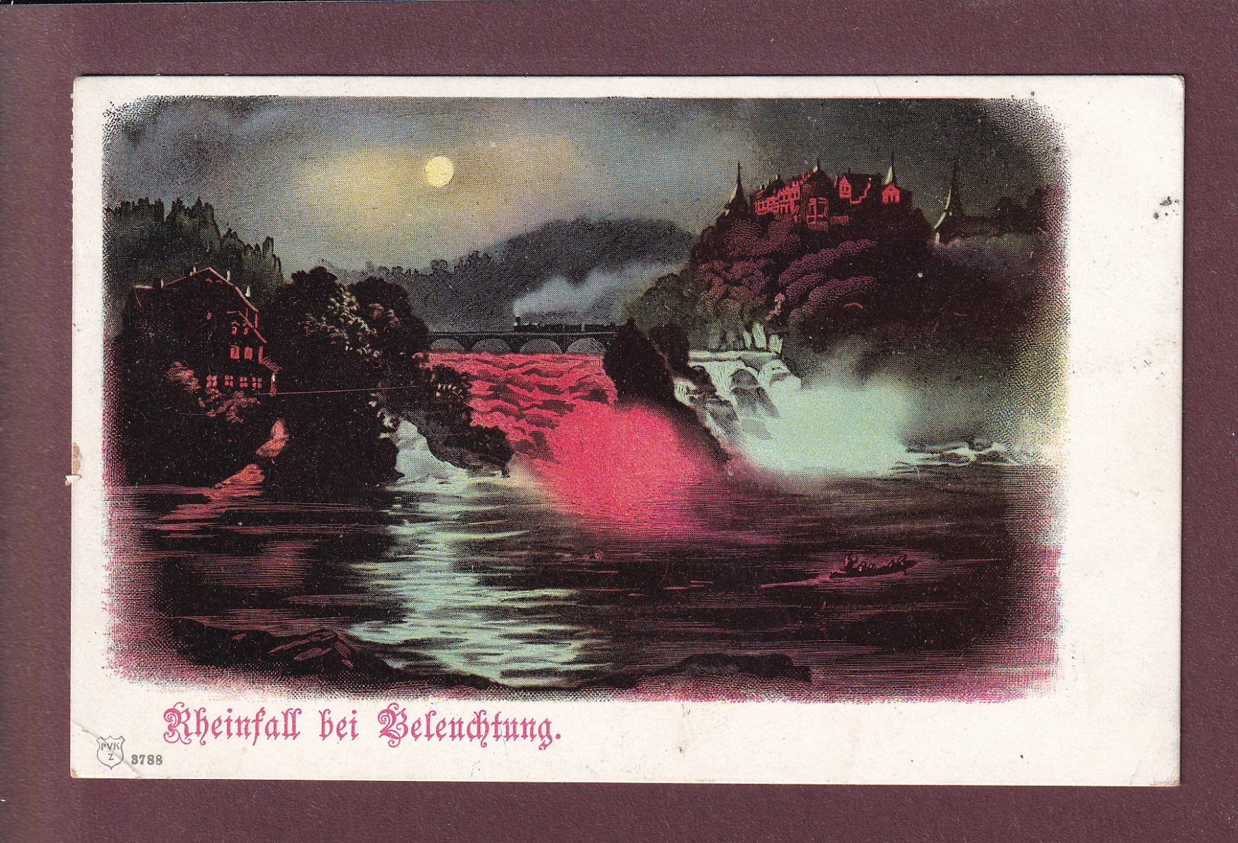Cartoline postali: RHEINFALL bei Beleuchtung - 1905 // Eckbug // – Usato da Pully venduto da nicecards