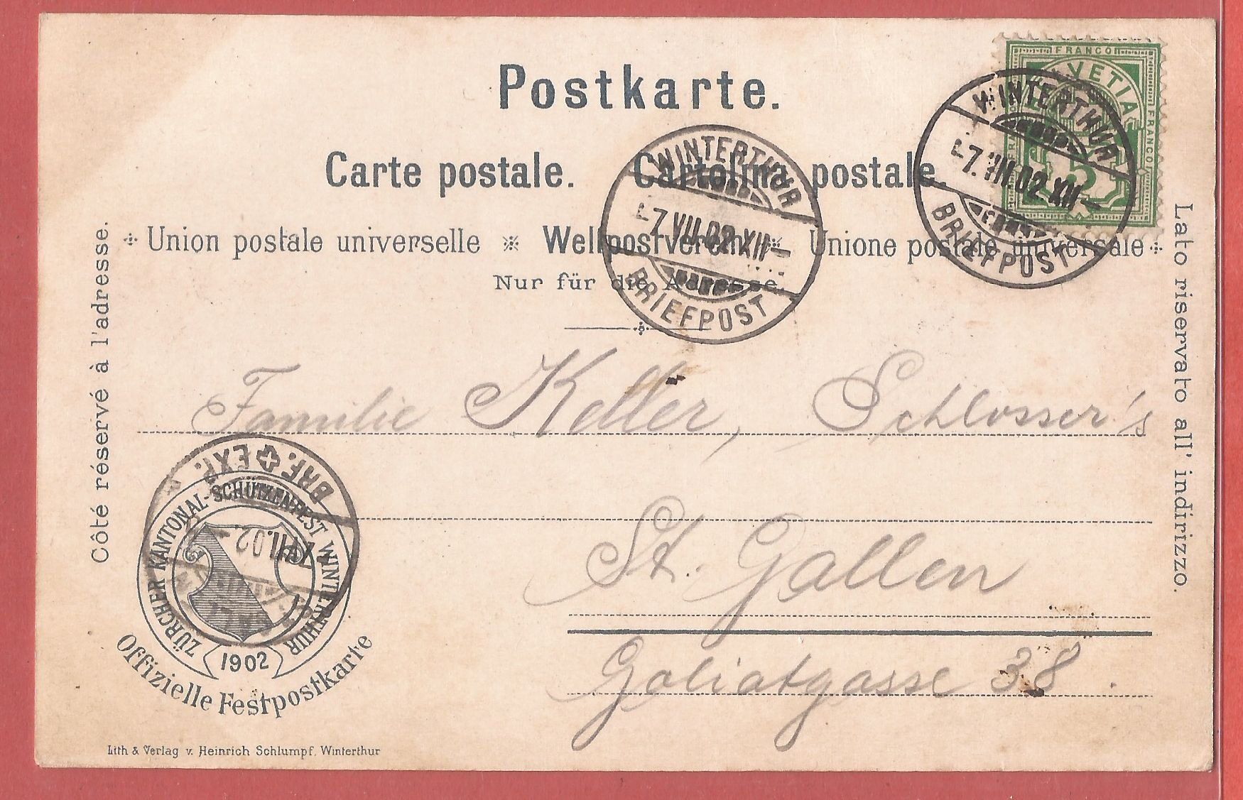 Ansichtskarten: Winterthur - Schützenfest 1902 - Litho – Gebraucht aus Fislisbach von Porano 1