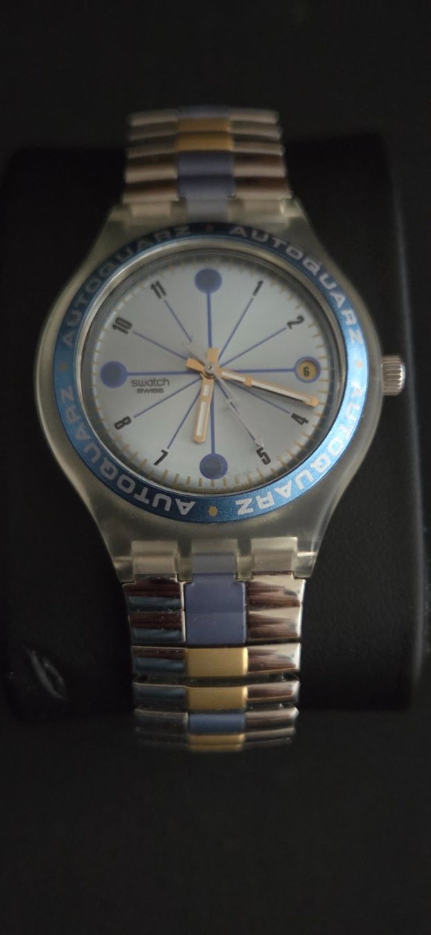 Swatch Orologi: Montre Swatch Automatic Autoquartz bleue et dorée occasion – Difettoso da Neuchâtel venduto da golden02 1