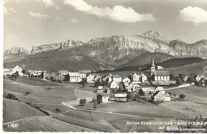 Cartoline postali: Schwellbrunn - mit Säntis + 1959 – Usato da Emmenbrücke venduto da teestube
