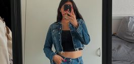 Veste courte en jean Zara, style vintage, T. S