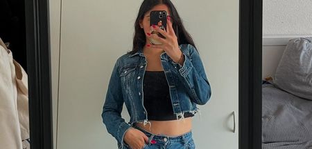 Veste courte en jean Zara, style vintage, T. S