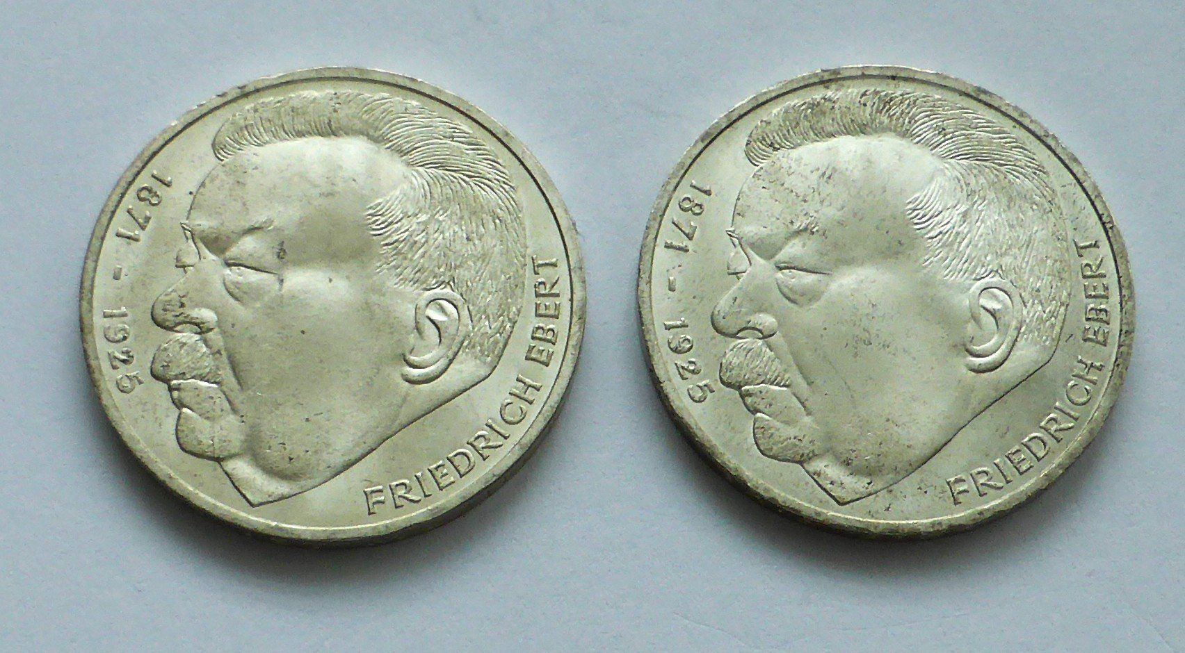 Tutti le monete: DEUTSCHLAND, 2x 5 Mark 1975 - SILBER unz. - Friedrich EBERT – Nuovo (secondo la descrizione) da Buochs venduto da ema-coins 2