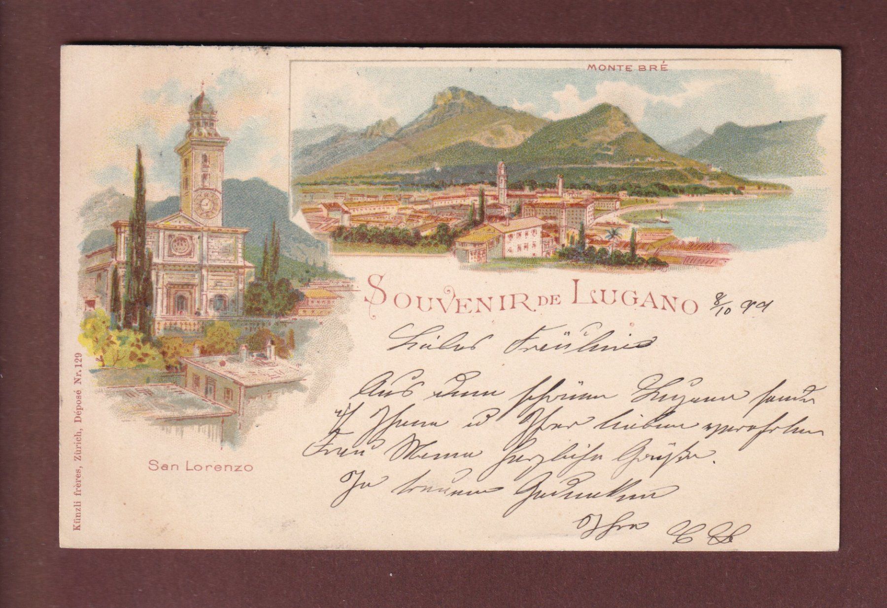 Cartoline postali: Souvenir de LUGANO - San Lorenzo - 1901 – Usato da Pully venduto da nicecards