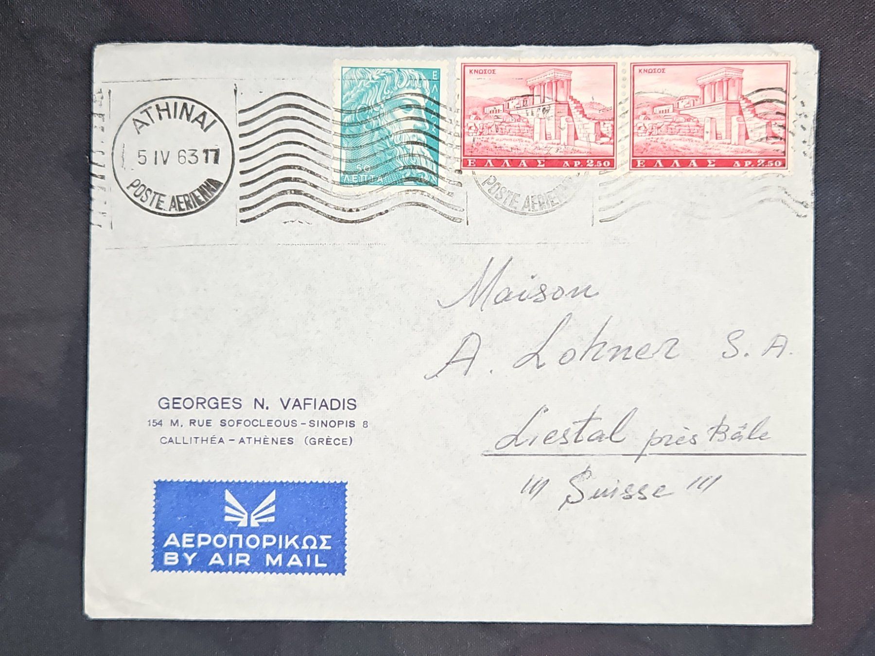 Tutti i francobolli: CL25 Enveloppe + Timbre Grèce 1963 – Usato da Cousset venduto da Patrick_Collections