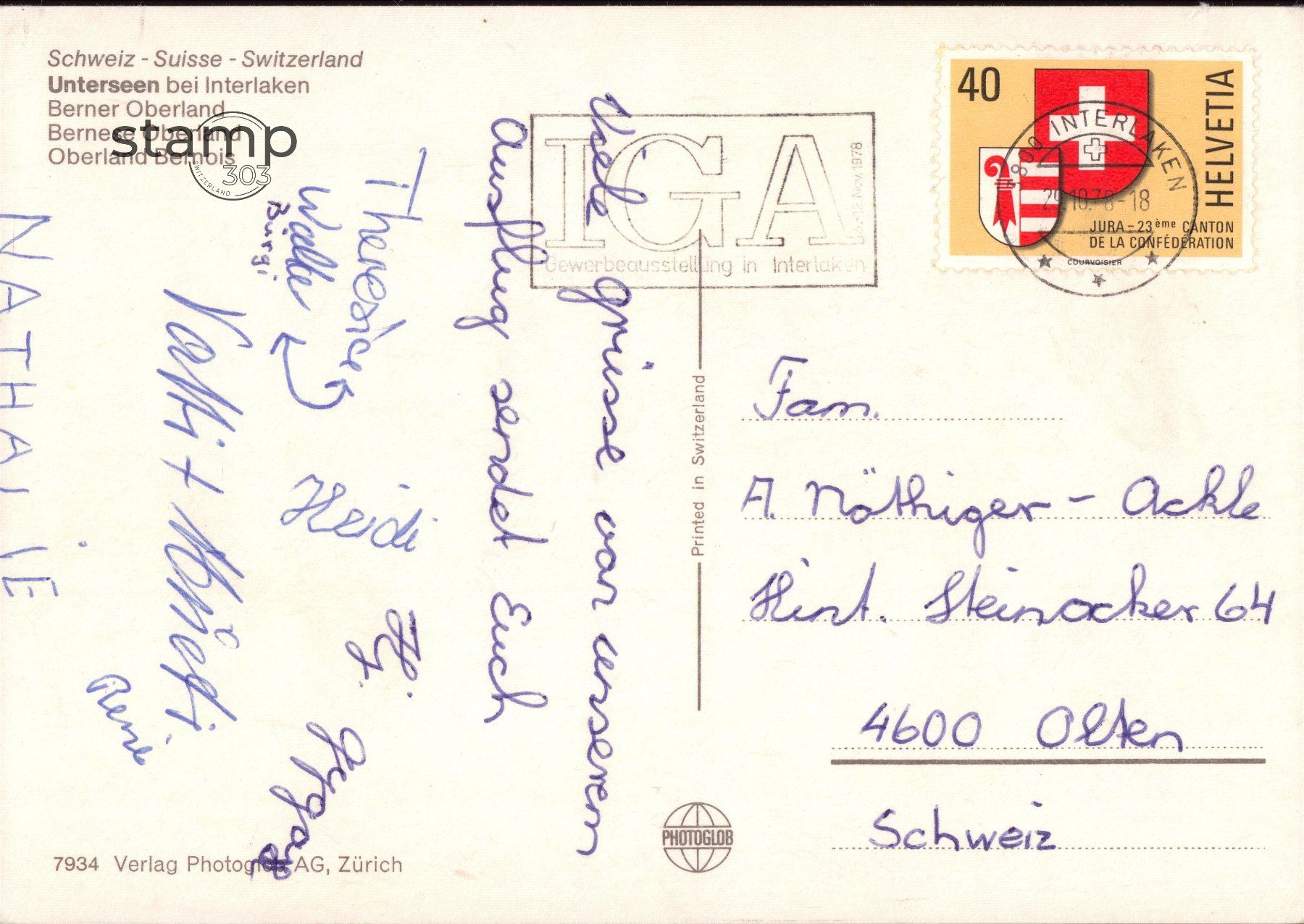 Cartoline postali: 1978 AK Unterseen bei Interlaken – Usato da Eggersriet venduto da stamp303 1