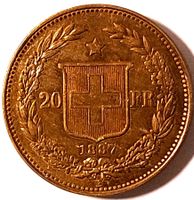Goldvreneli (Helvetica) 20 Franken 1887 - Reproduktion