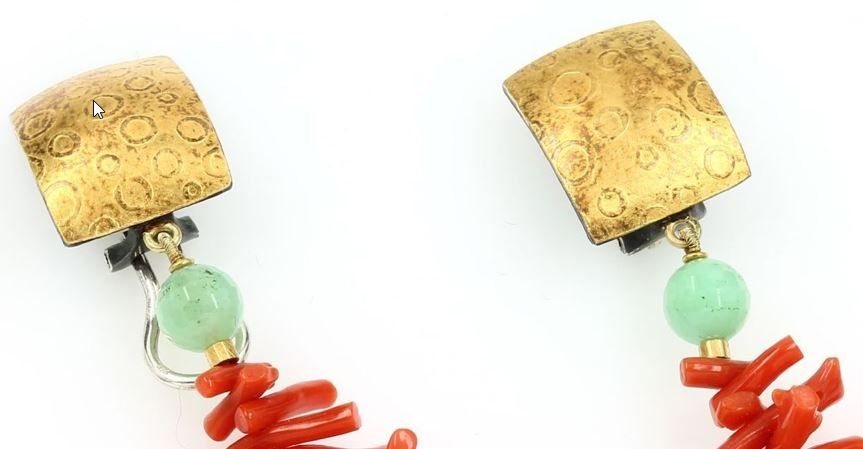Orecchini pendenti & Orecchini a lobo: Silber Ohrclips mit Chrysopras und Korallen – Nuovo (secondo la descrizione) da Fehraltorf venduto da Swisscollector 2