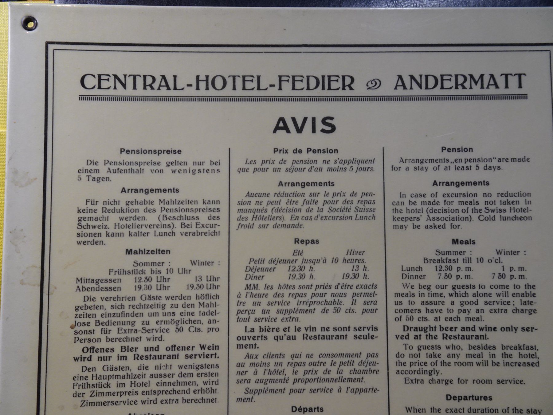 Documenti: AVIS CENTRAL HOTEL FEDIER ANDERMATT; NEU HOTEL SCHWEIZERHOF – Usato da Eschenbach SG venduto da eDaisy 2