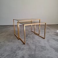2 tables gigognes laiton verre fumé 1970