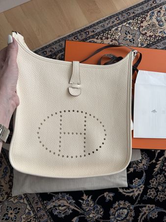 Hermes Evelyn Bag Clemence Leather Cream PM Excellent Condit