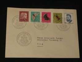 Pro Juventute FDC 1953 Nr. 148 - 152 Mädchenbildnis + Insekt