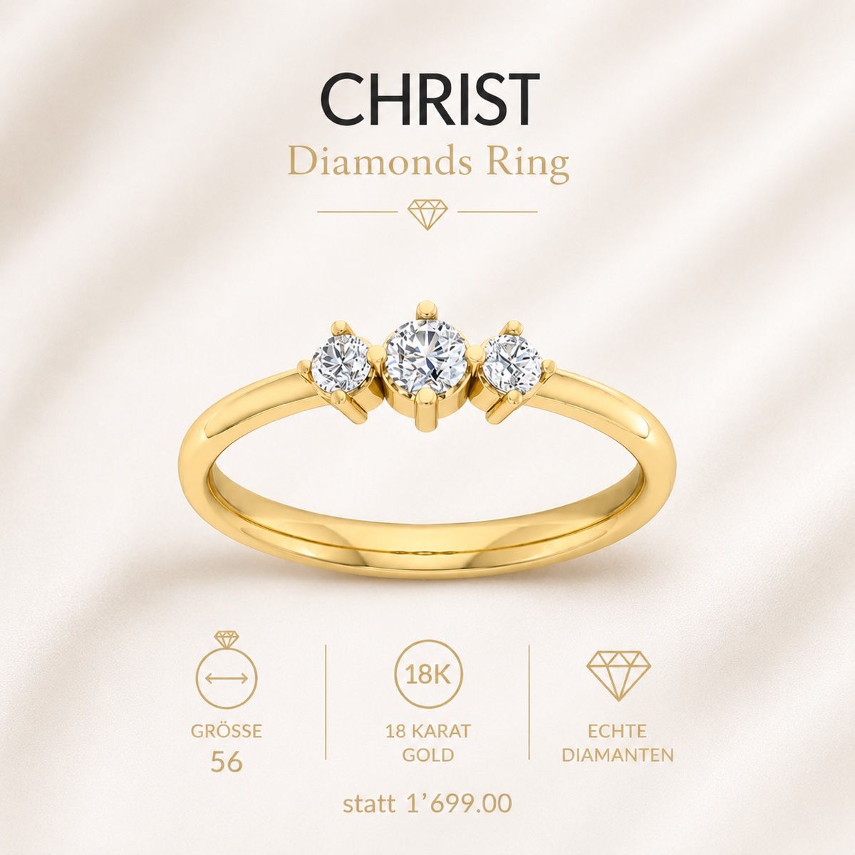 Christ Bagues: CHRIST Diamonds Ring 18K Gold Size 56 Diamonds – Neuf (Voir description) à St gallen par Ellenis